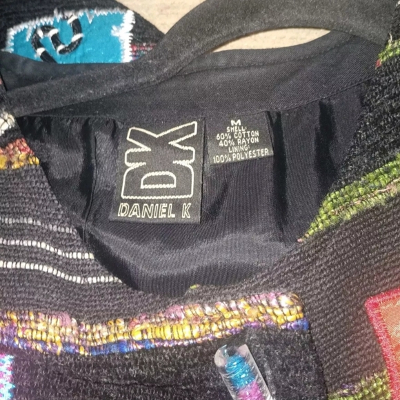 VTG Daniel K New York Women's M Blazer Jacket Aztec Neon Glass Button  Embroid - Picture 7 of 13